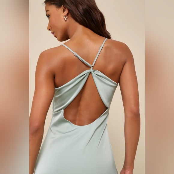 Lulus Wonderful Essence Sage Green Satin Backless Maxi Dress S Wedding Party - Picture 4 of 9